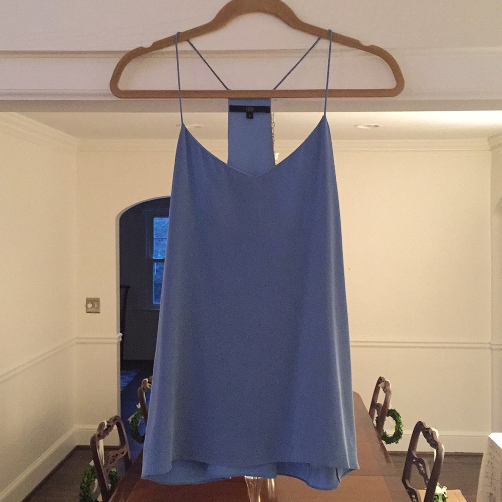 Tibi signature racer back silk cami light blue